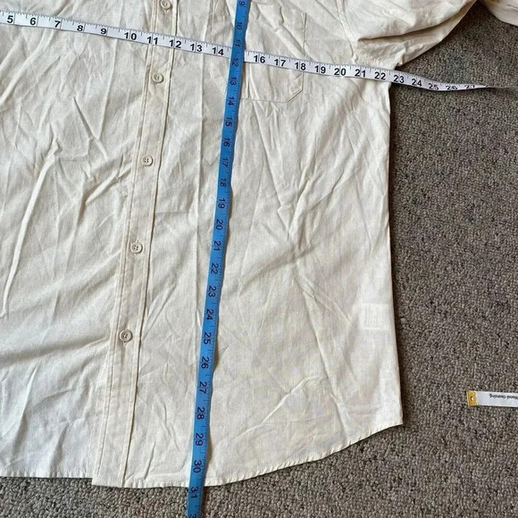 New Men's Jekaoyi Beige Long Sleeve Linen Blend Dress Shirt Size L Resort Wear - Picture 2 of 6